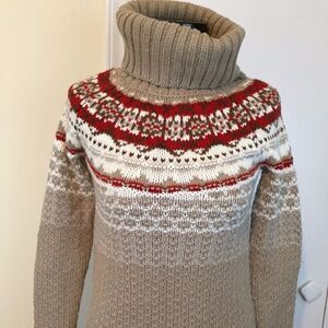 Cassis Fair Isle Funnel Sweater XS Red Taupe